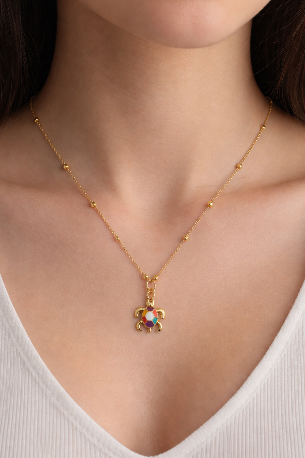 Altın Renk Kaplumbağa Figürlü Çelik Kolye