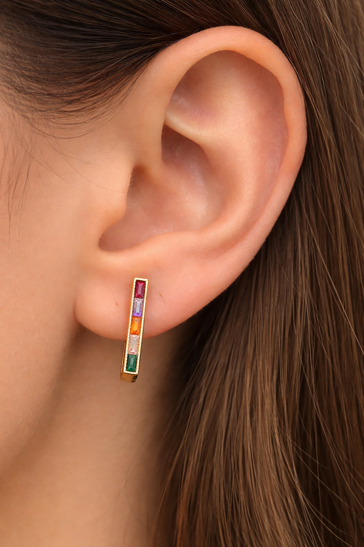 Altın Renk Kare Taşlı 14K Altın Kaplama Tx  Küpe (Çift)