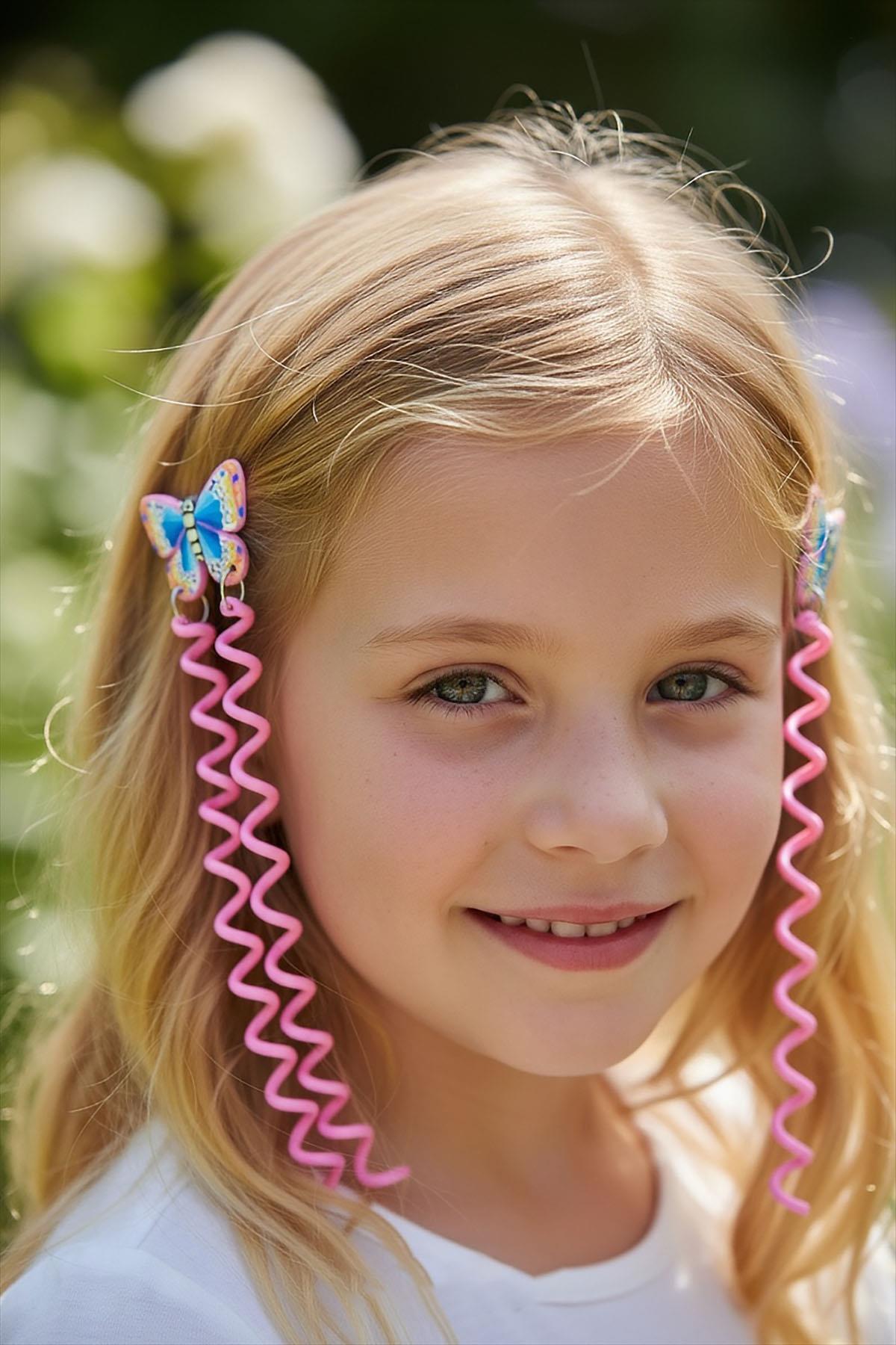 2'li Pembe Renk Kelebek Figürlü Çocuk Yan Toka