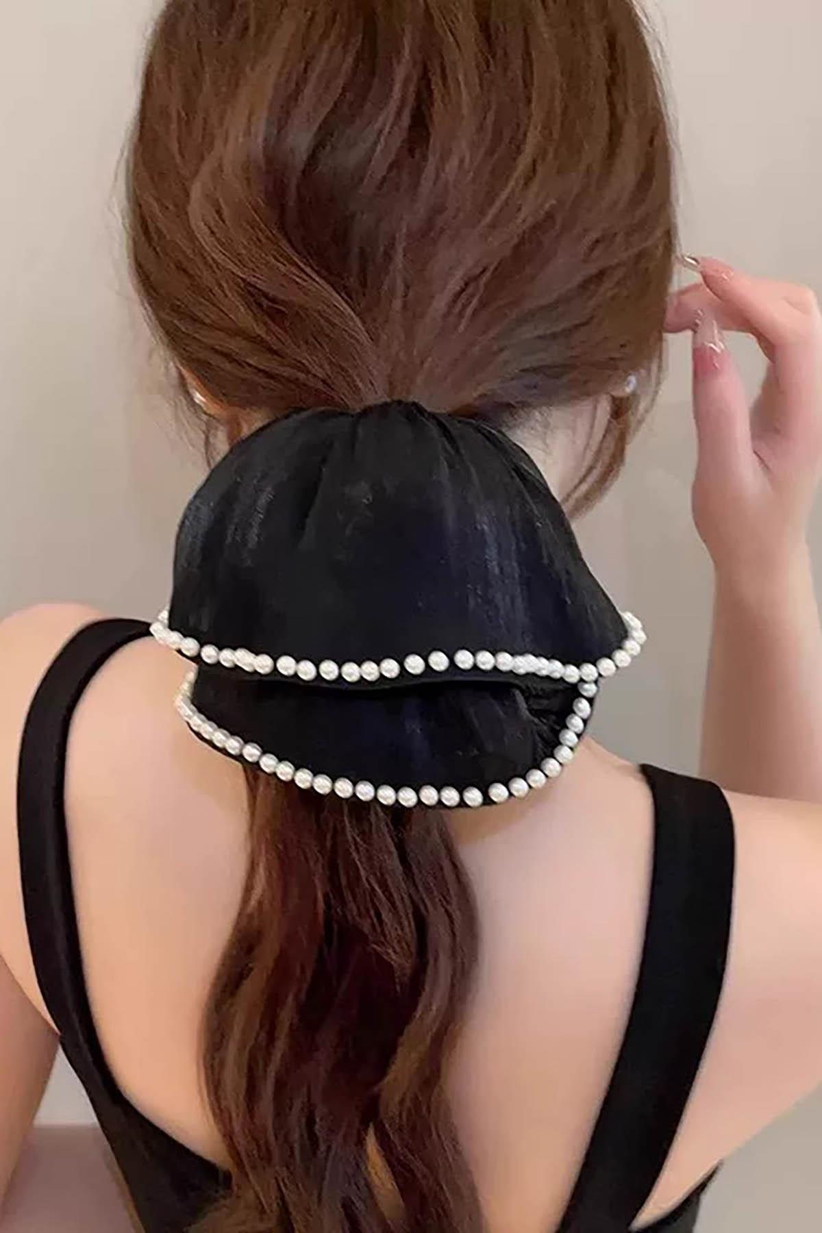 Siyah Renk İnci Detaylı Simit Toka