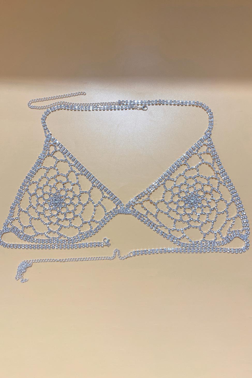Gümüş Renk Taşlı Bikini Üstü /Bralet /Vücut Aksesuarı