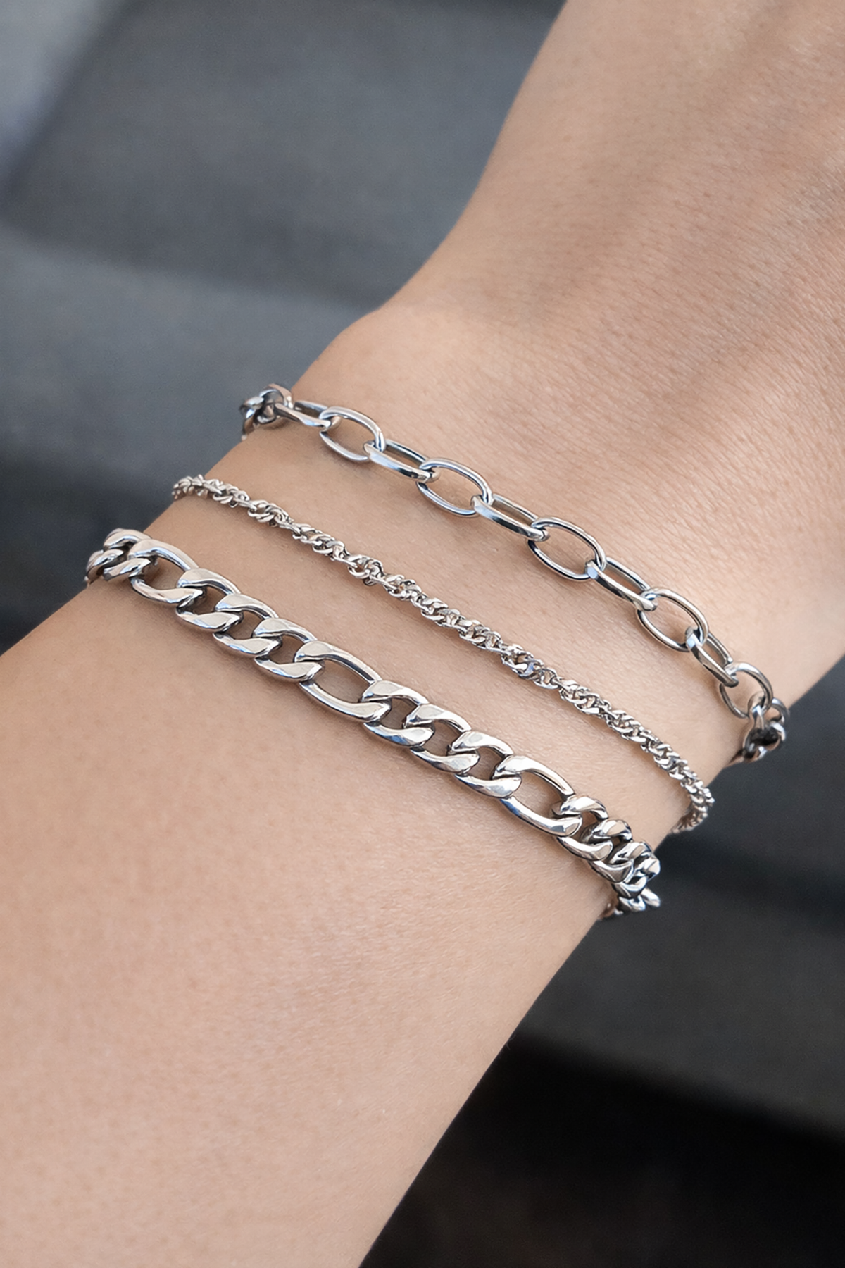 Gümüş Renk 3'lü Çelik Bileklik