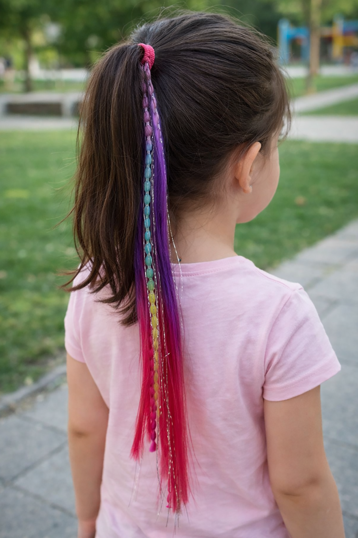 Mor Ve Fuşya Renk Çiçek Figürlü Saç Detaylı Lastik Toka