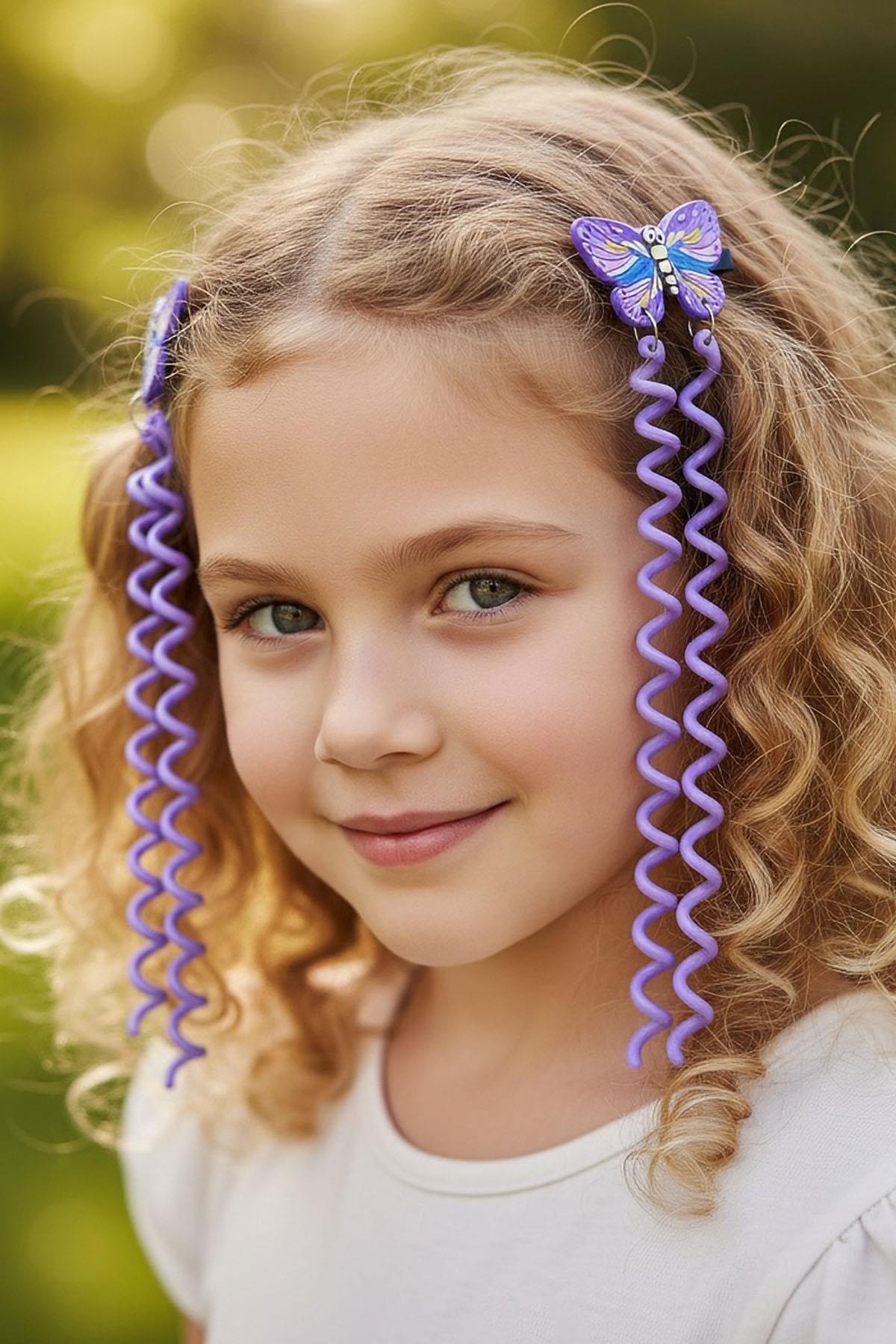 2'li Lila Renk Kelebek Figürlü Çocuk Yan Toka