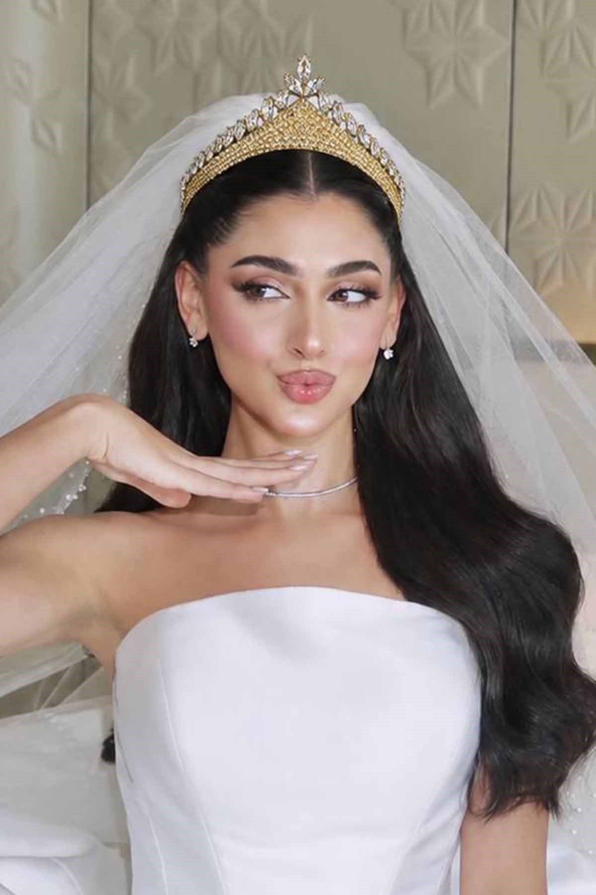Altın Renk Zirkon Taşlı Gelin/Kına/Nişan/Söz Tasarım Taç