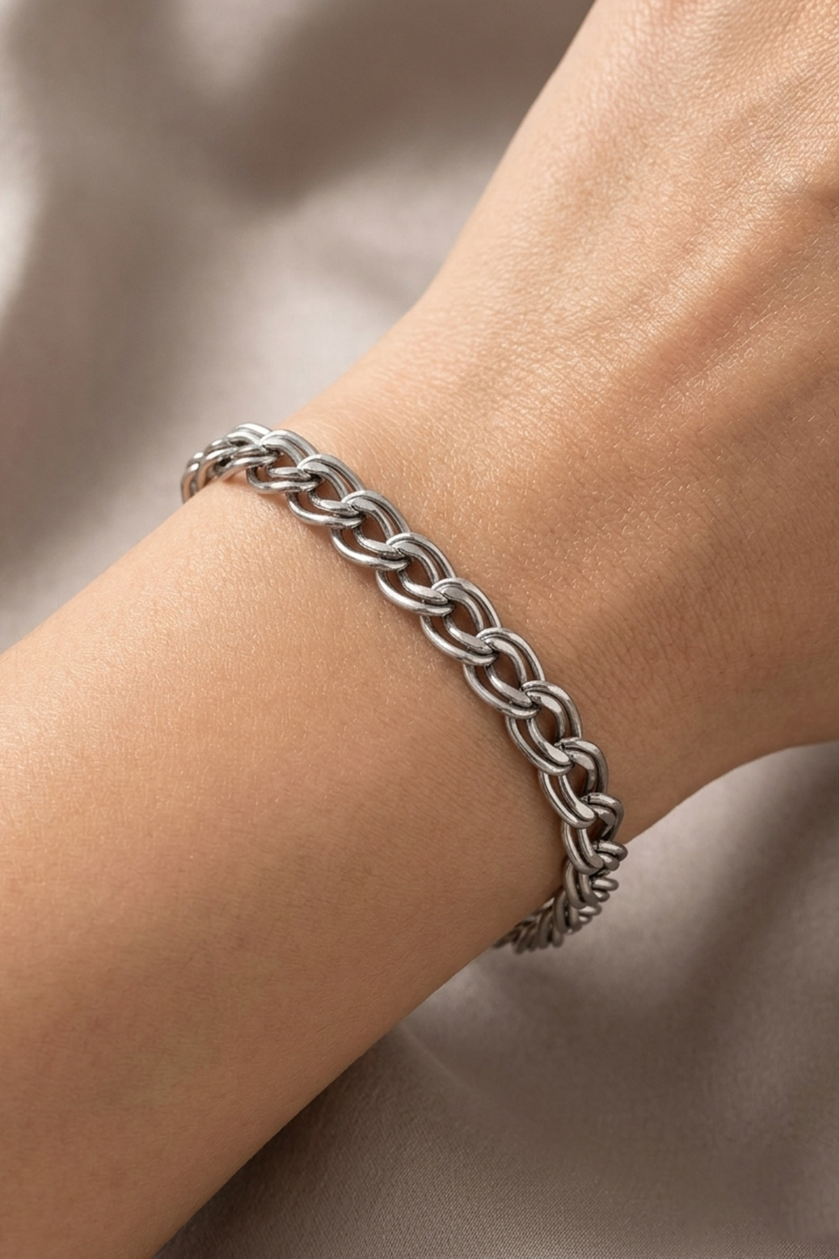 Gümüş Renk Zincir Çelik Bileklik (Unisex)