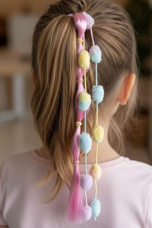 Pembe Renk Saç Detaylı Lastik Toka