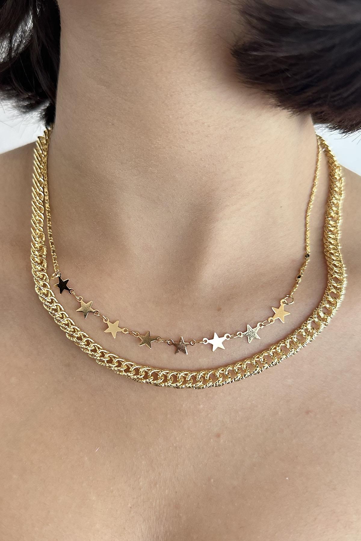 Altın Renk Yıldız Figürlü İkili Kolye