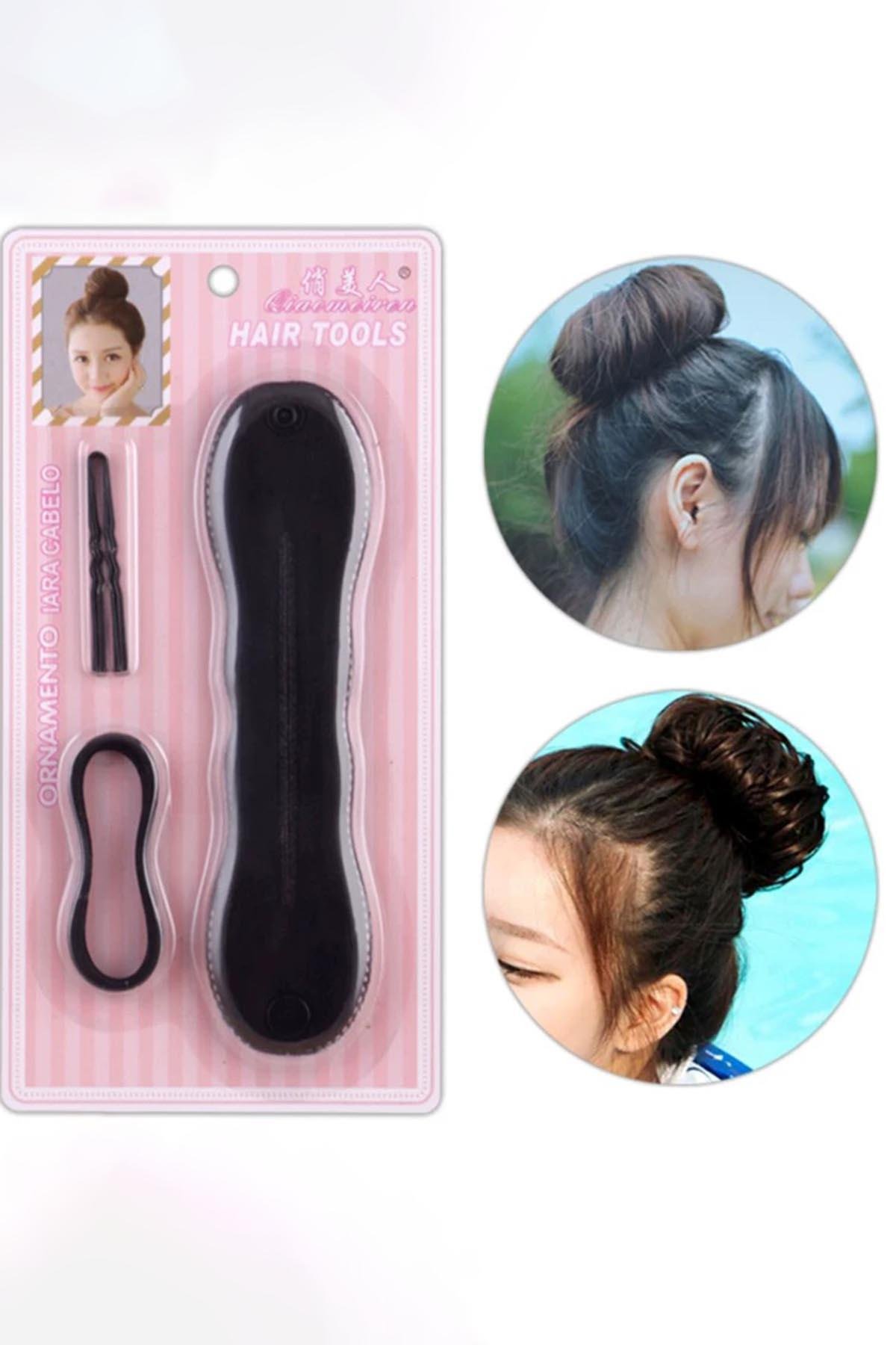 Siyah Renk Topuz Aparatı ve Toka Set