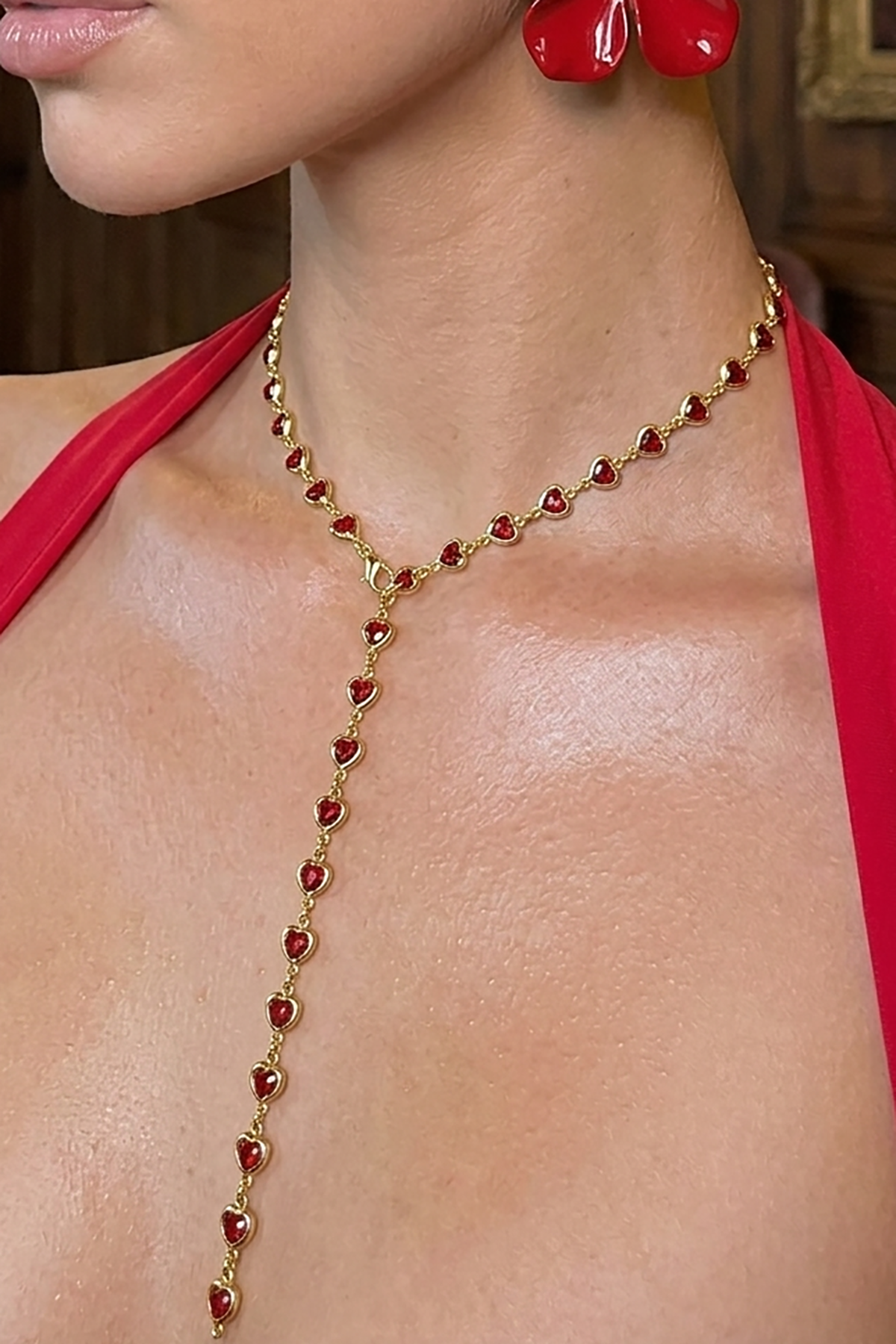 Altın Renk Kalp Figürlü Çelik Y Kolye