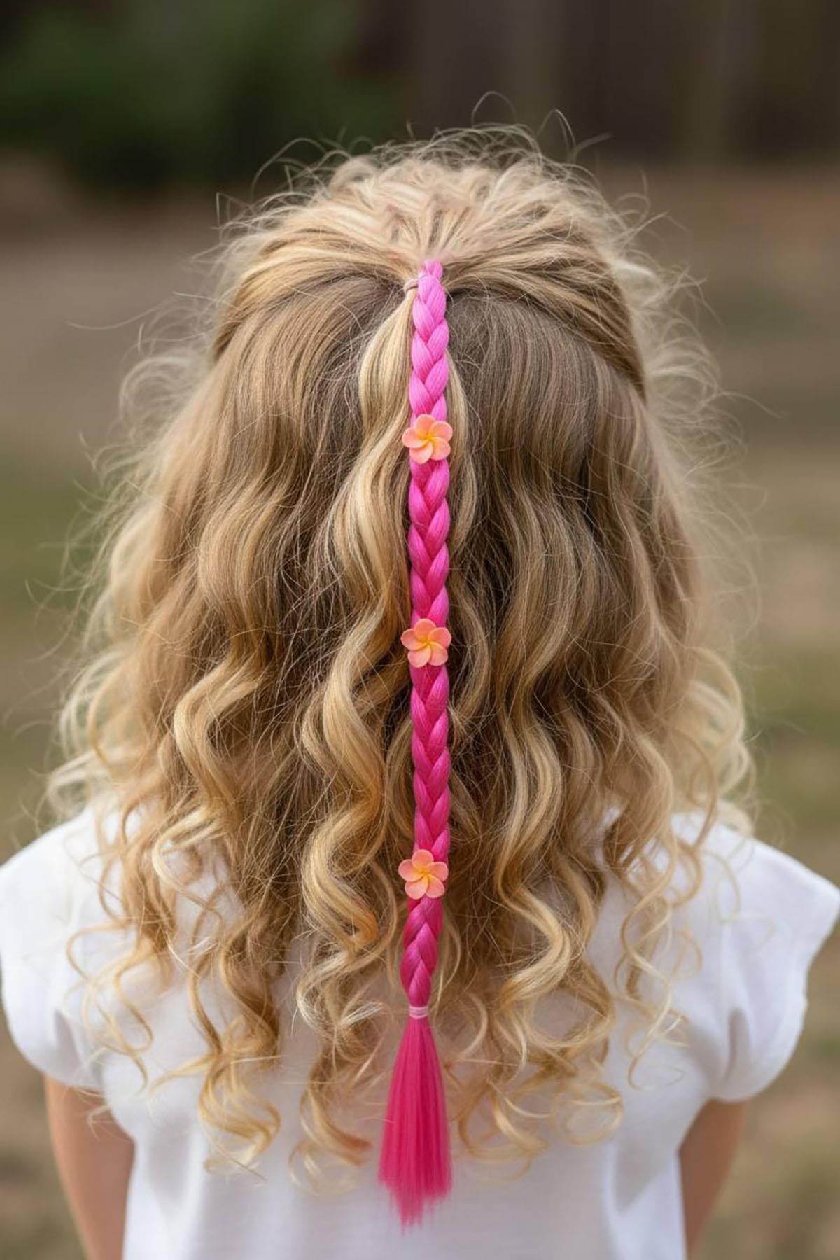 Pembe Renk Çiçek Figürlü Saç Detaylı Lastik Toka