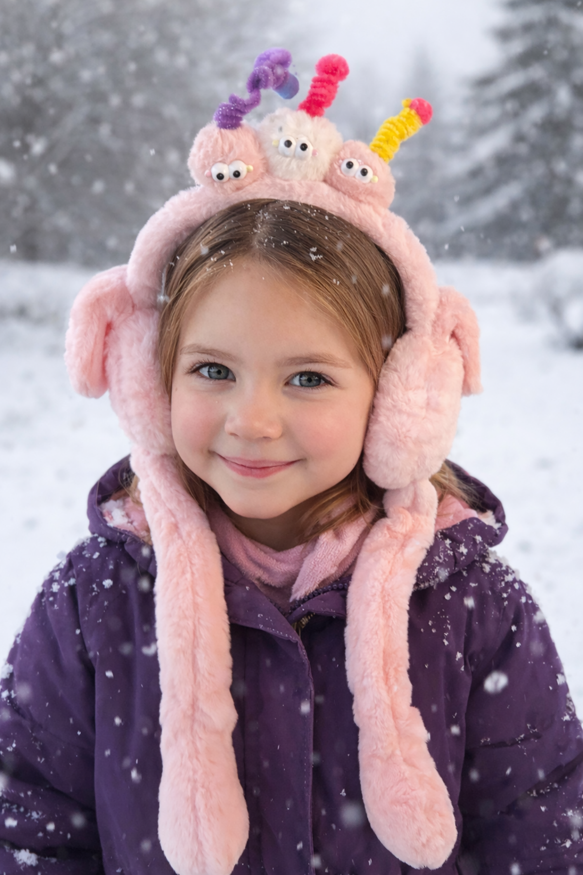 Pembe Renk Canavar Figürlü Kulakları Oynayan Peluş Kulaklık