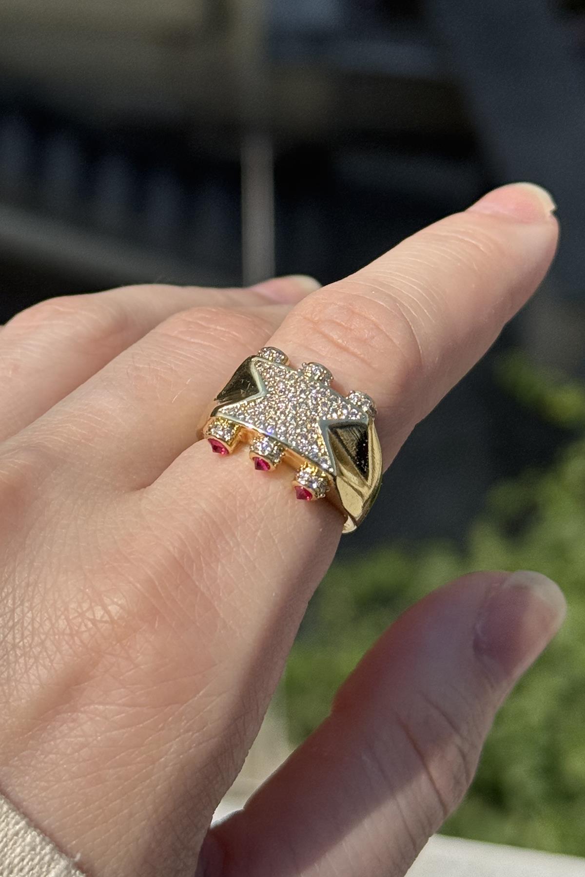 Altın Renk Taş Detaylı Ayarlanabilir YSX Yüzük