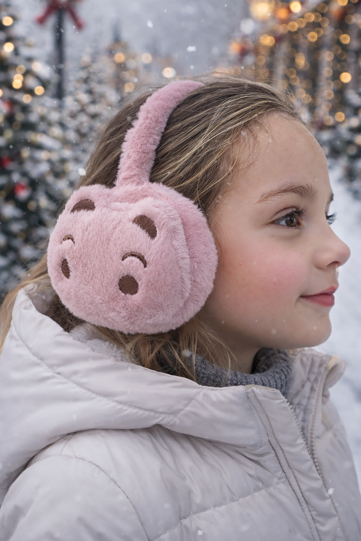 Koyu Pembe Renk Ayıcık Figürlü Peluş Kulaklık