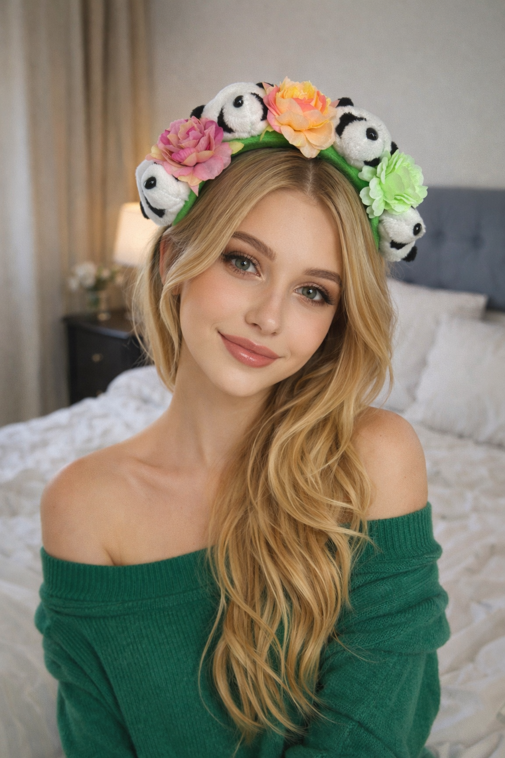 Panda Ve Çiçek Figürlü Peluş Taç