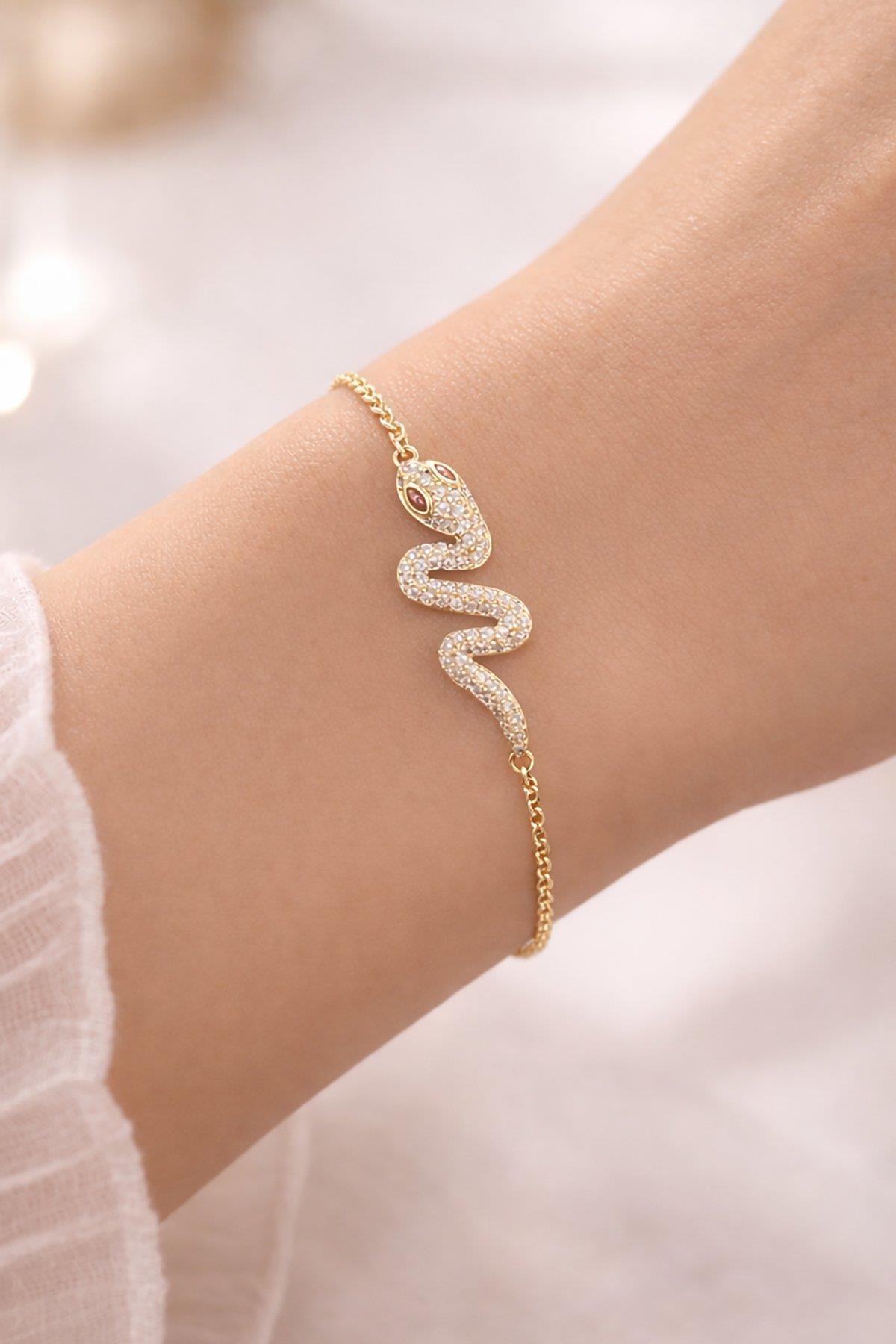 Altın Renk Yılan Figürlü Çelik Xupıng VİP Bileklik