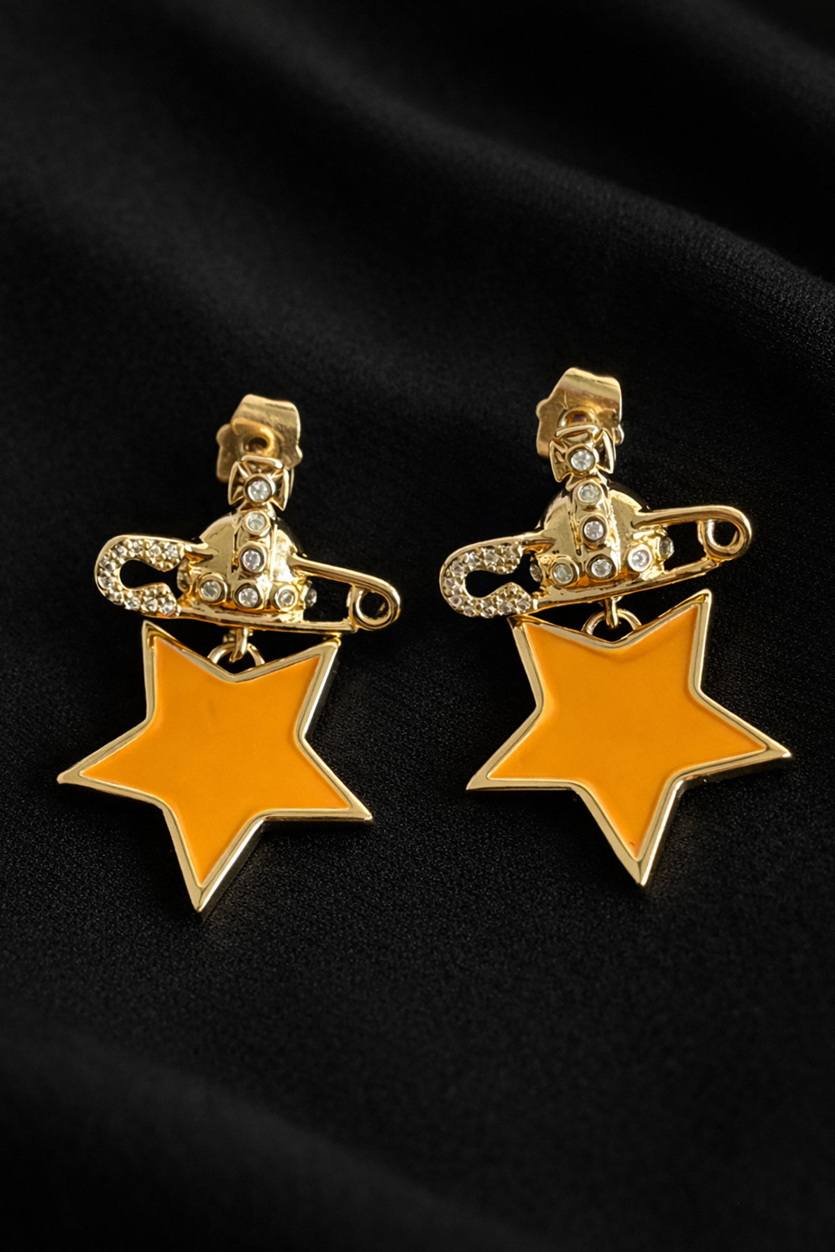 Altın Renk Turuncu Yıldız Figürlü 14K Altın Kaplama TX Küpe (Çift)