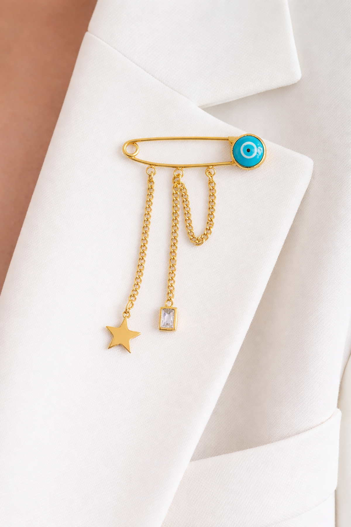 Altın Renk Nazar Boncuk Figürlü Kilitli İğne