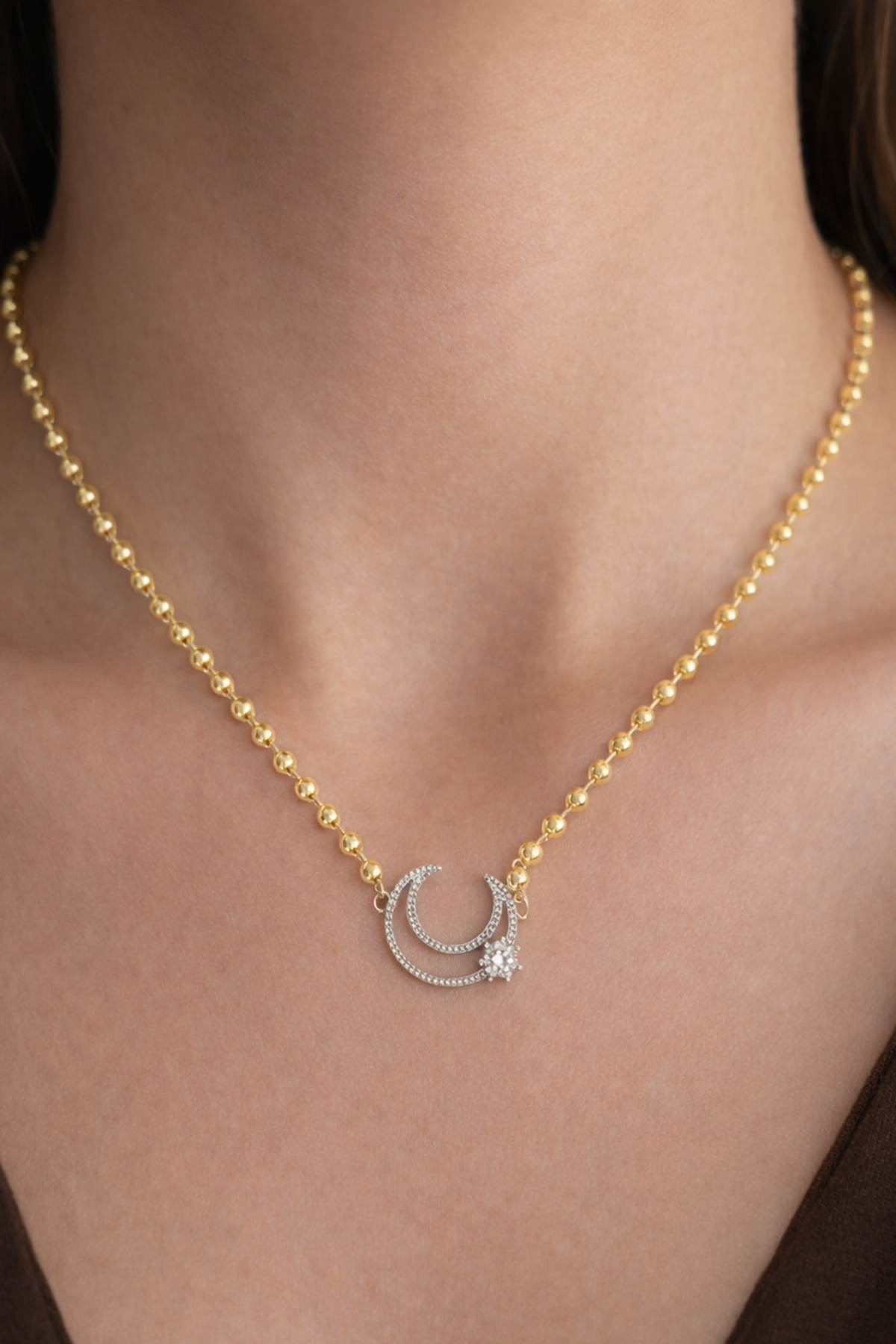 Altın Renk 14k Altın Kaplama Ay Figürlü Kolye