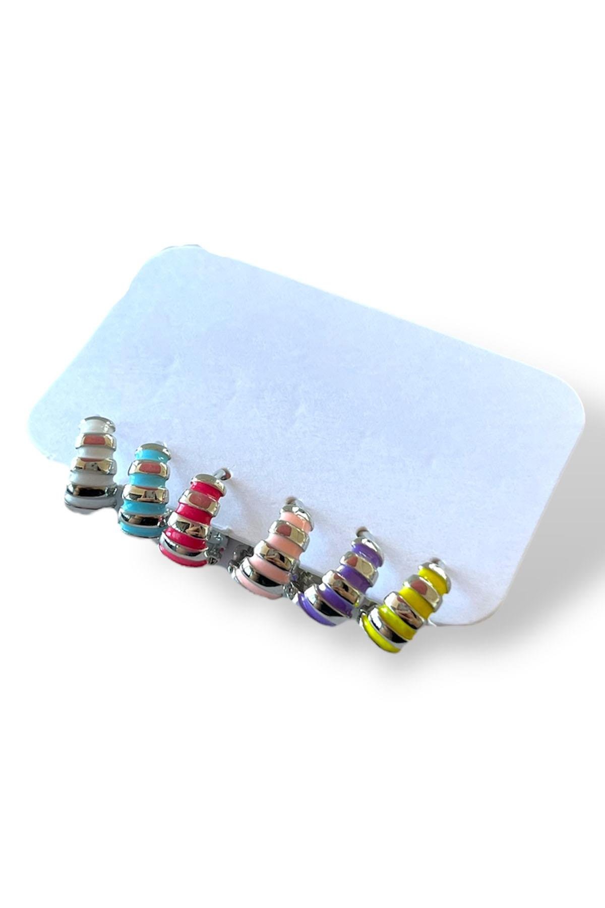 Gümüş Renk 6'lı Halka Küpe Set