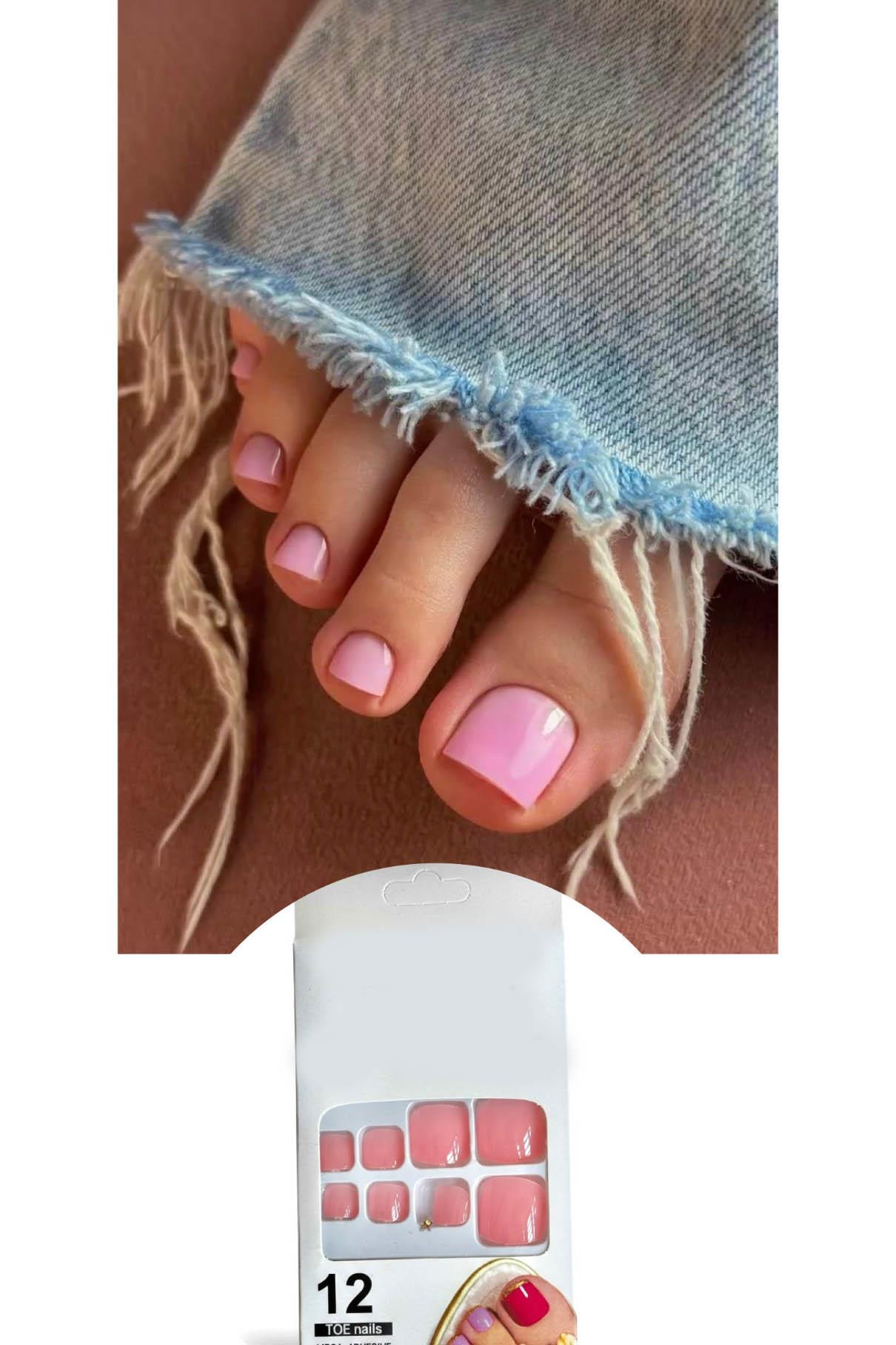 12'li Açık Pembe Renk Takma Tırnak Set (Yapıştırıcılı)