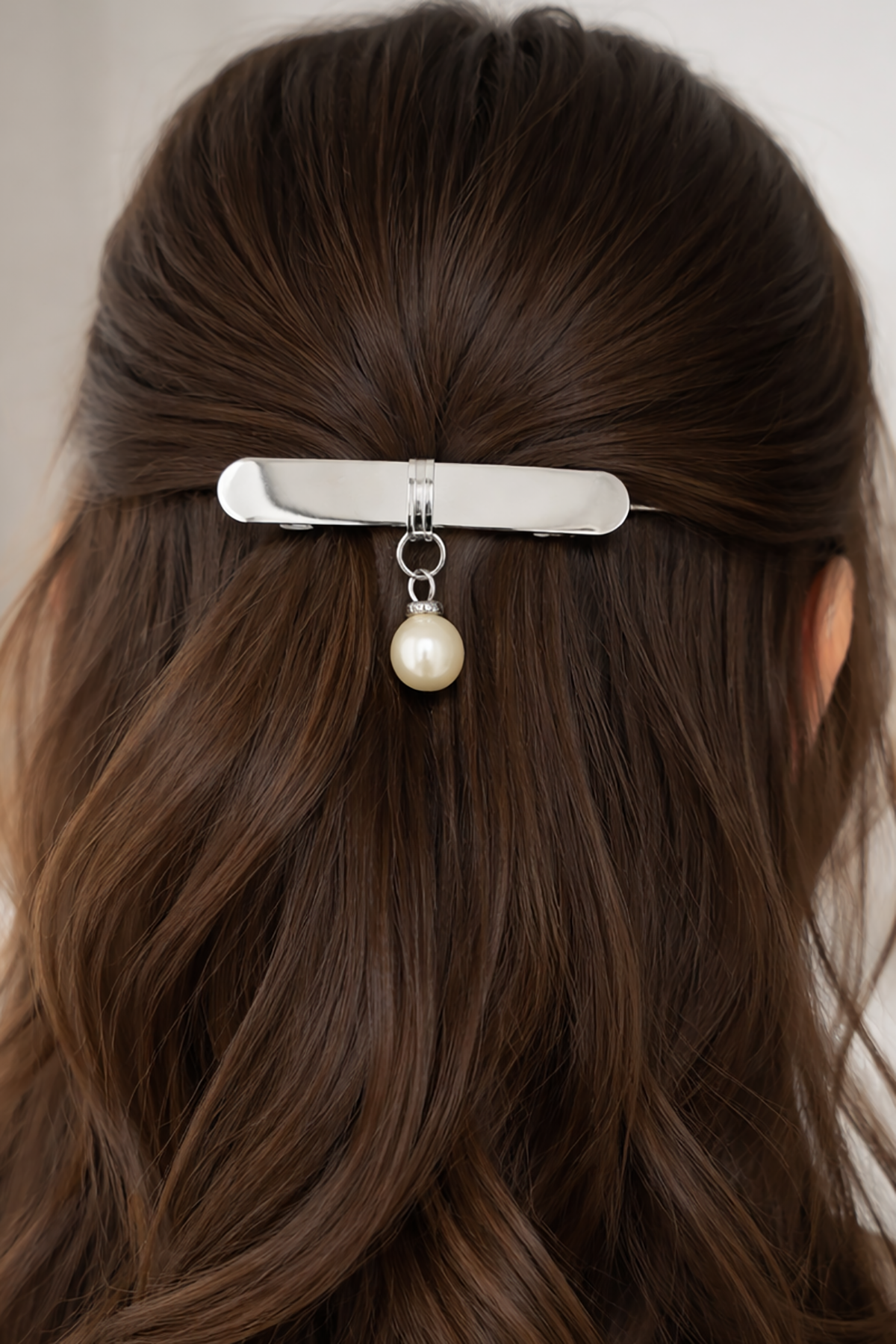 Gümüş Renk İnci Detaylı Metal Otomat Toka