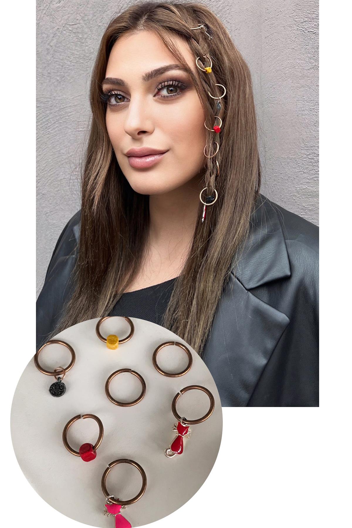 8'li Rose Renk Karışık Figürlü Saç Küpesi