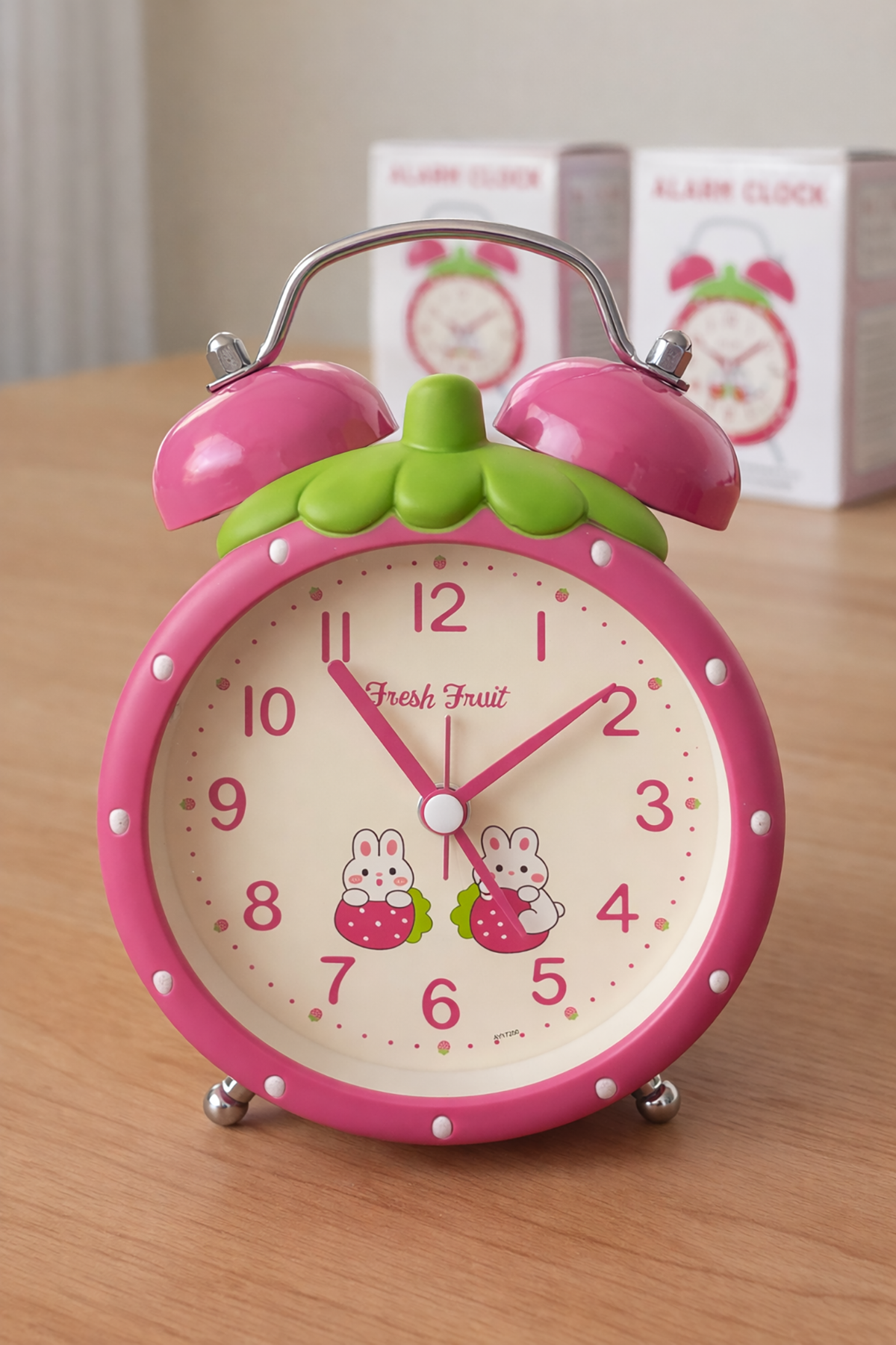 Fuşya Renk Mini Dekoratif Işıklı Alarmlı Yuvarlak Masa Saati