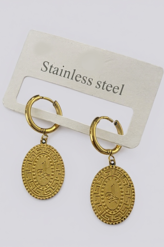 Altın Renk Tuğra Figürlü Çelik Küpe (Çift)