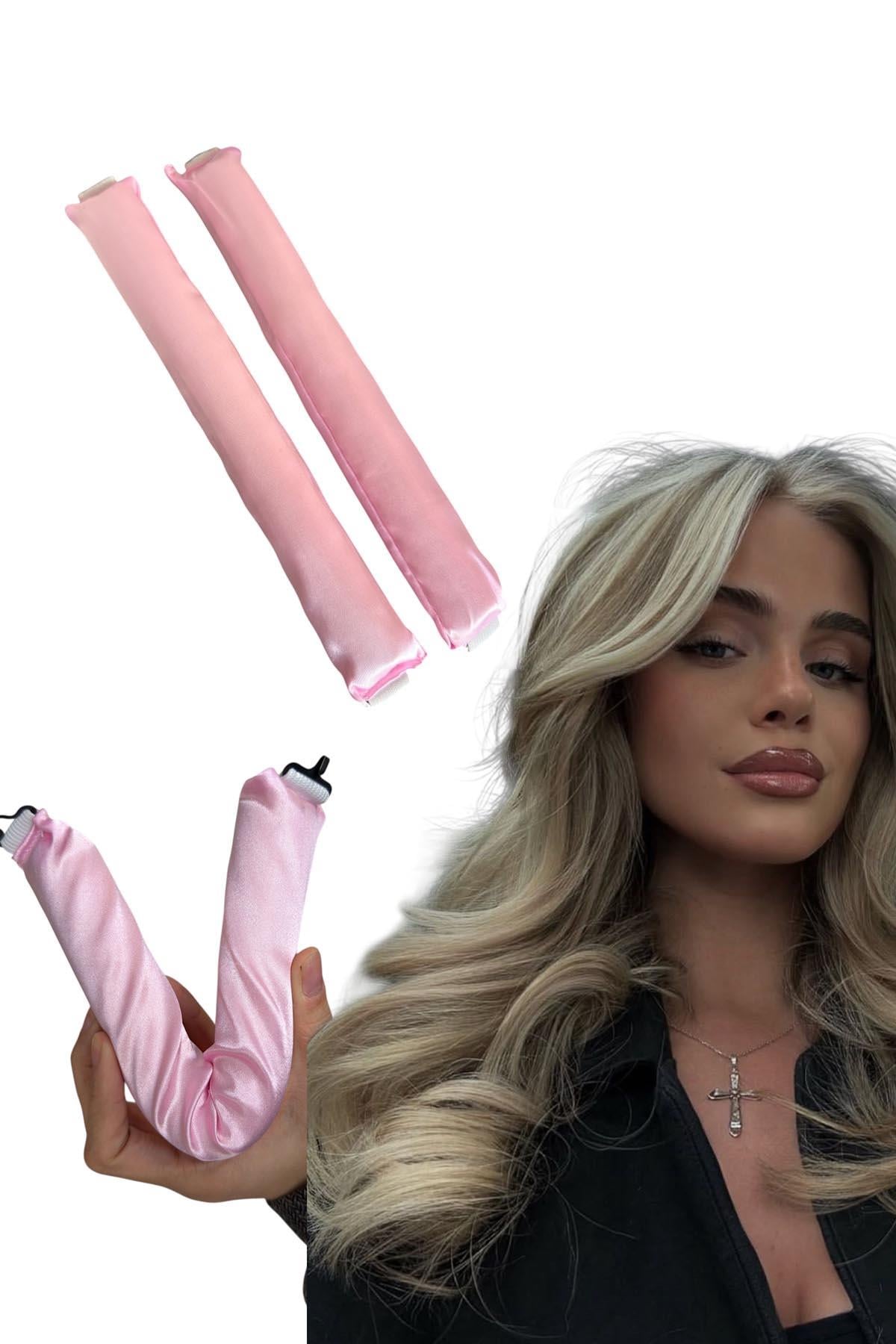 Pembe Renk Isısız Saç Şekillendirici Saten Saç Sosisi 