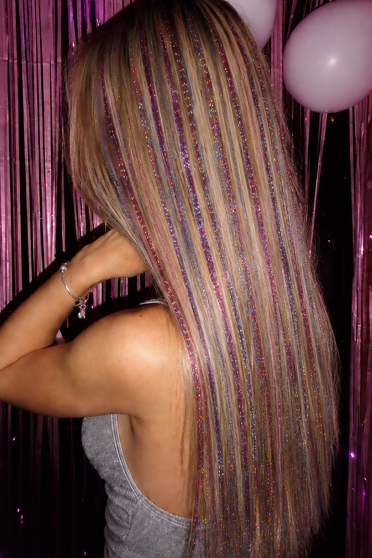 Karışık Renk Yan Postiş Hair Tinsel Shiny Hair (50 Cm)