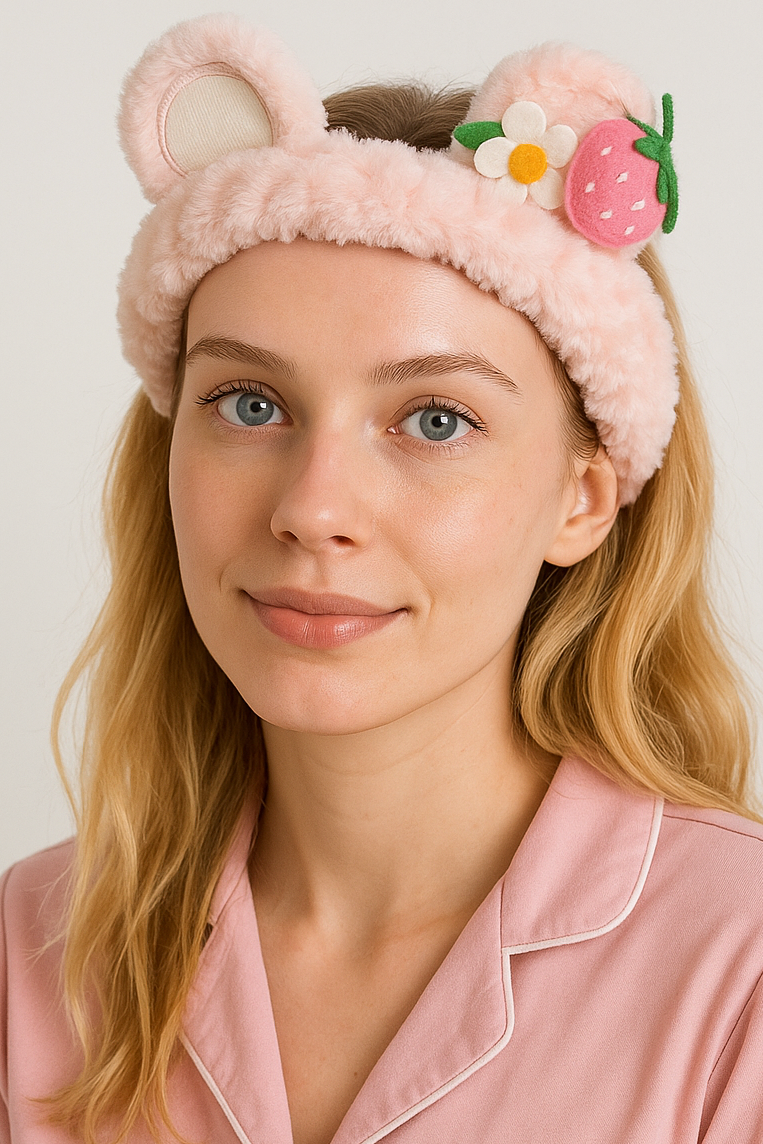 Açık Pembe Renk Çilek Figürlü Peluş Saç Bandı