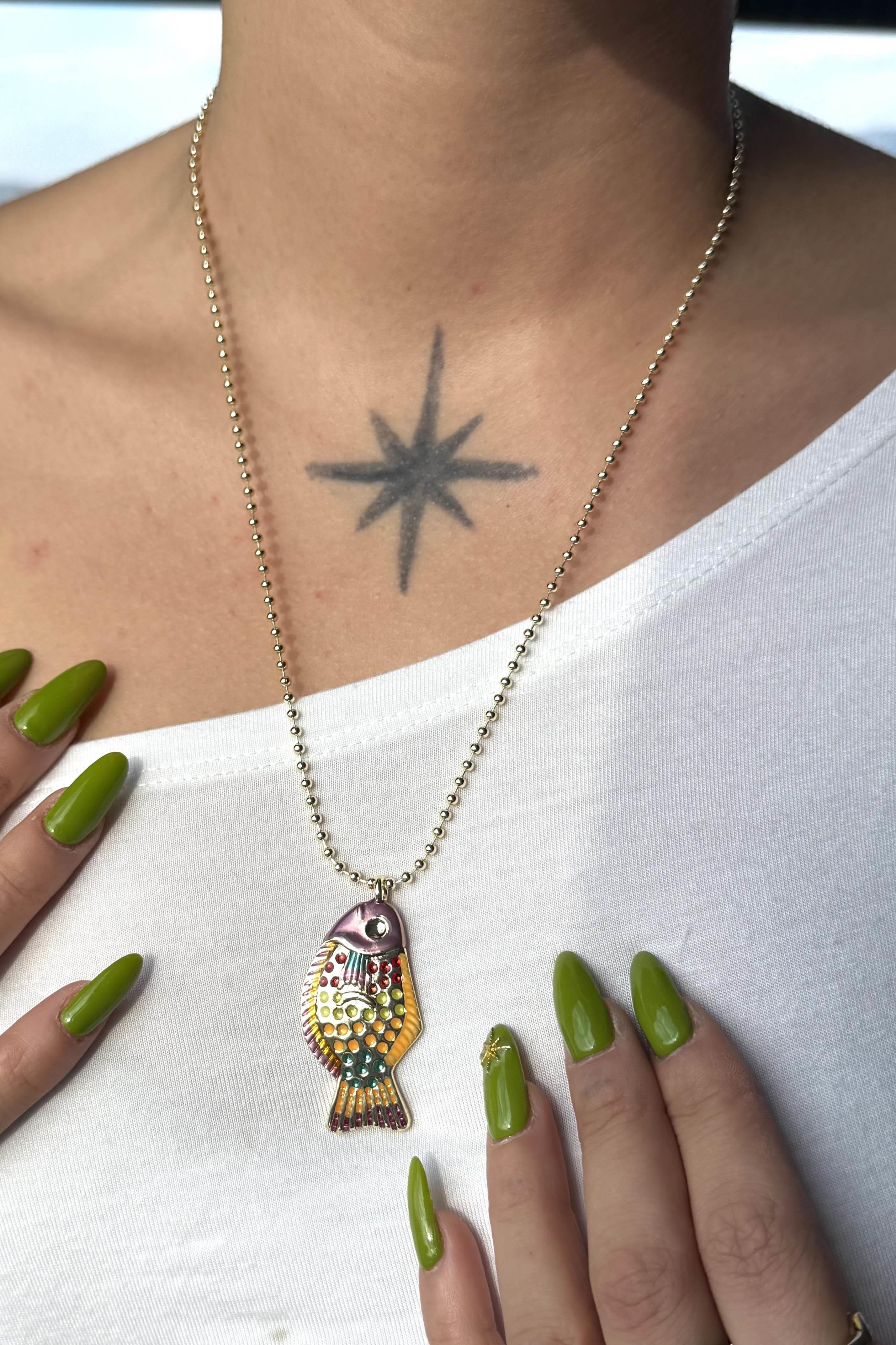 Altın Renk Balık Figürlü 14K Altın Kaplama VİP Kolye