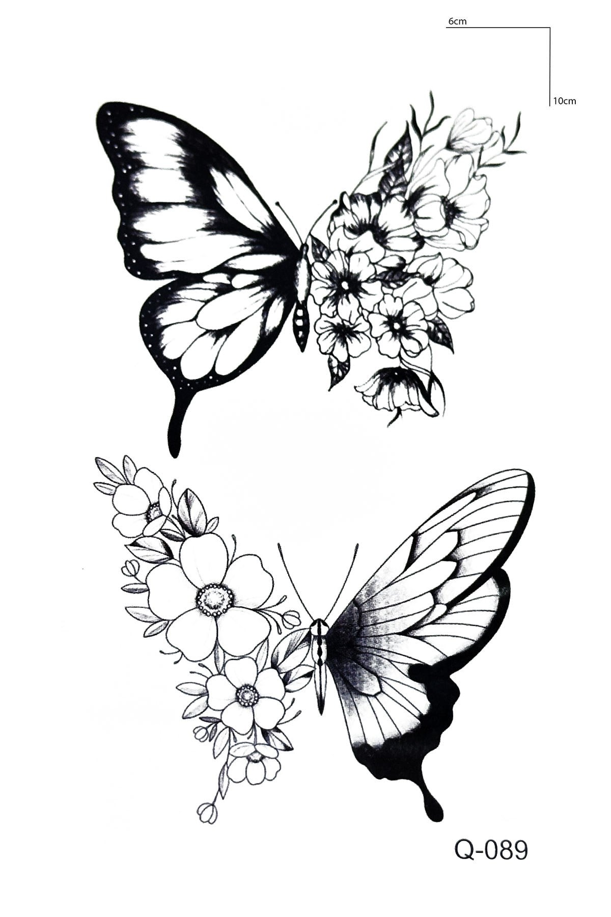 İkili Çiçekli Kelebek Mini Geçici Dövme Tattoo