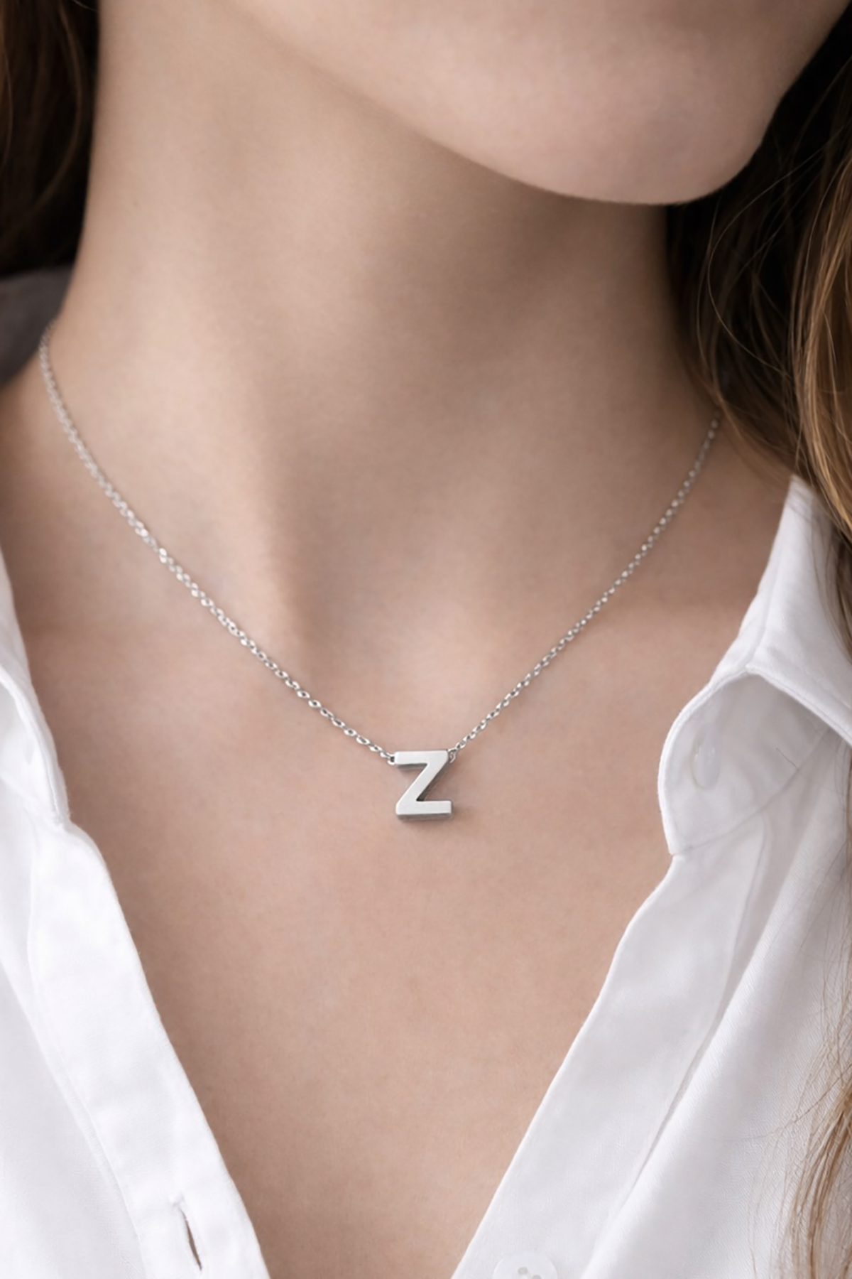 Gümüş Renk Z Harf Çelik Kolye