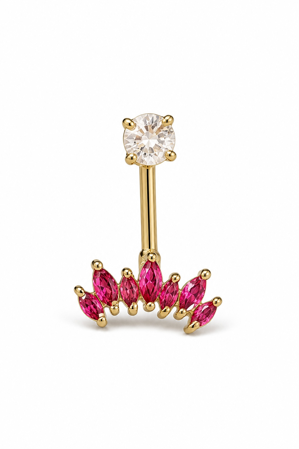 Altın Renk Pembe Taşlı Cerrahi Çelik Göbek Piercing