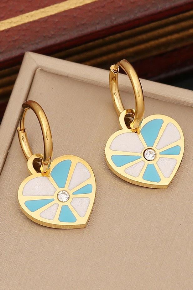 Altın Renk Kalp Figürlü Çelik Küpe (Çift)