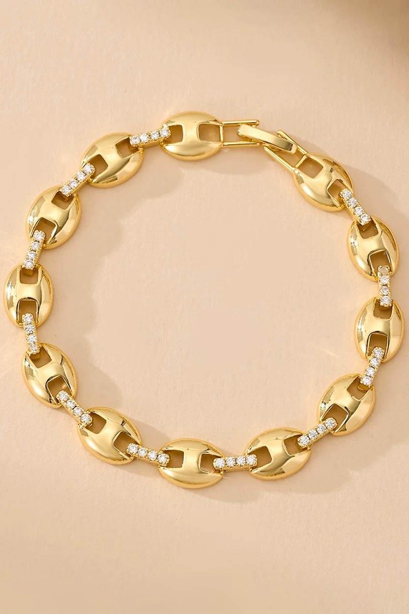 Altın Renk Taş Detaylı 14K Altın Kaplama VİP Bileklik