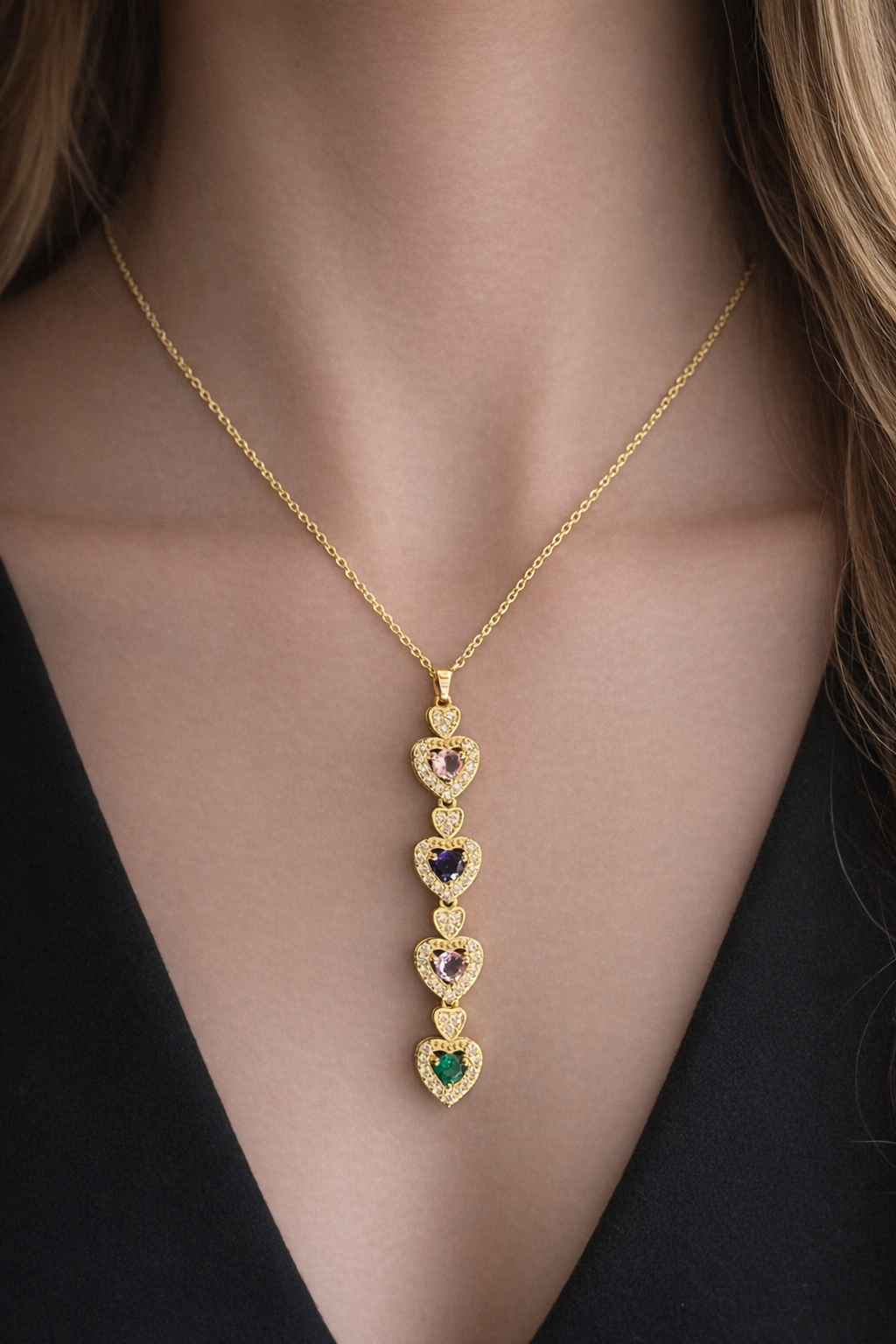 Altın Renk Kalp Figürlü 14K Altın Kaplama Y Kolye