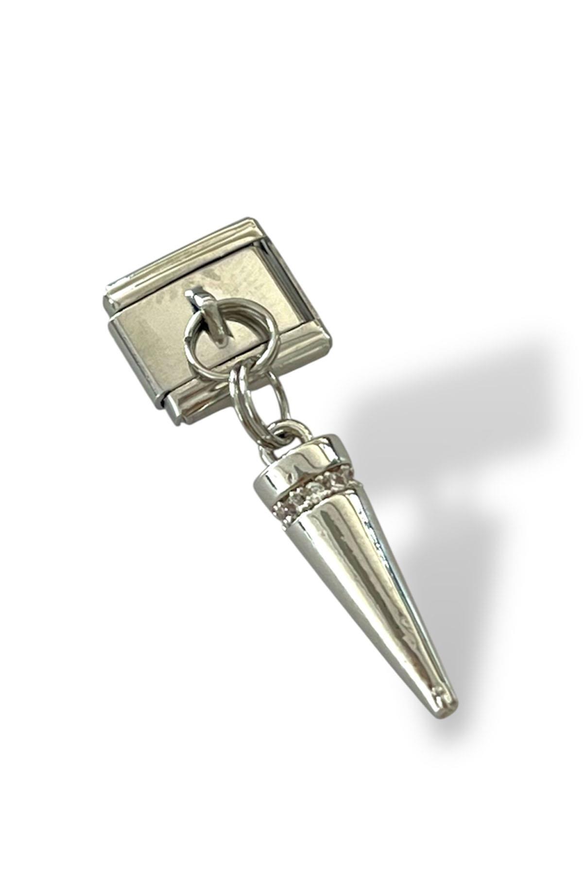 Gümüş Renk Taş Detaylı Çelik Nomination Charm (Tek)