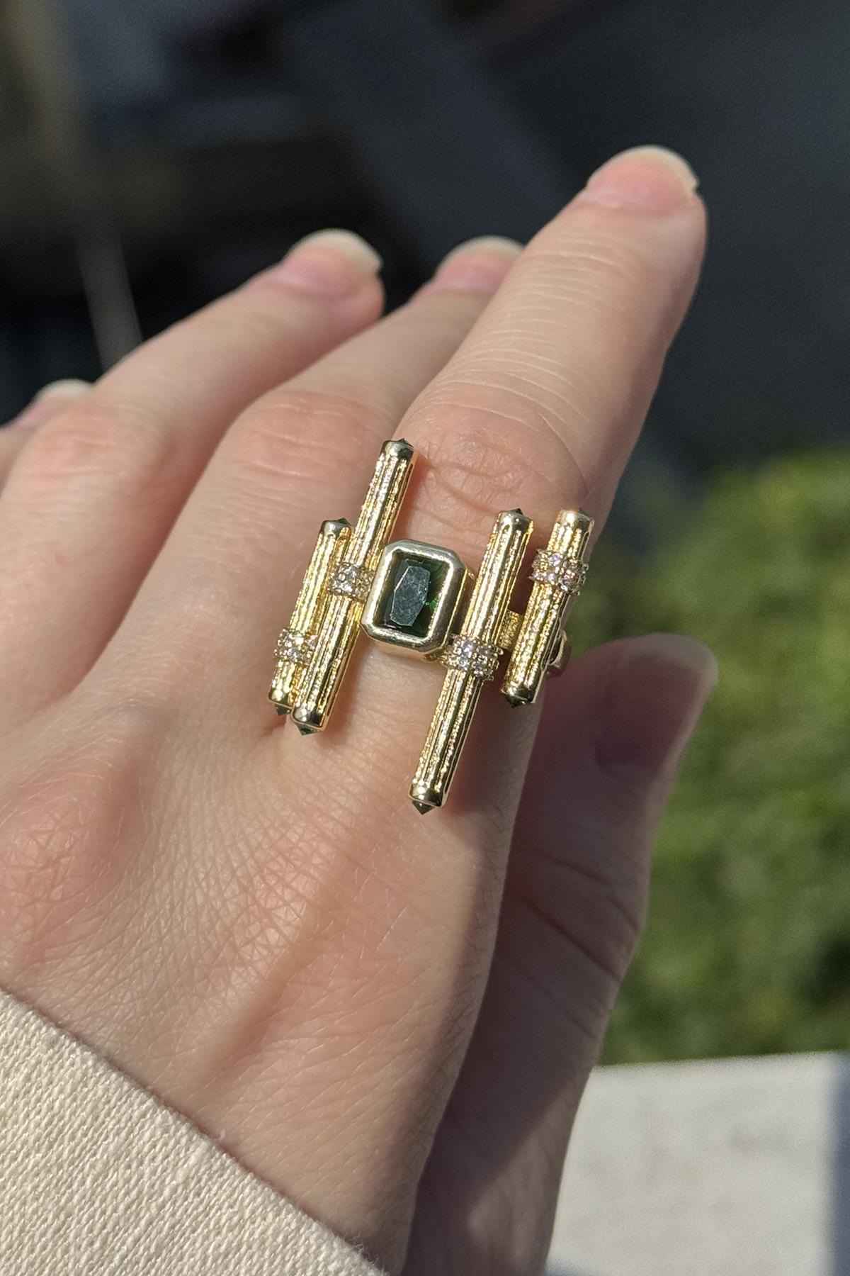 Altın Renk Taş Detaylı Ayarlanabilir YSX Yüzük