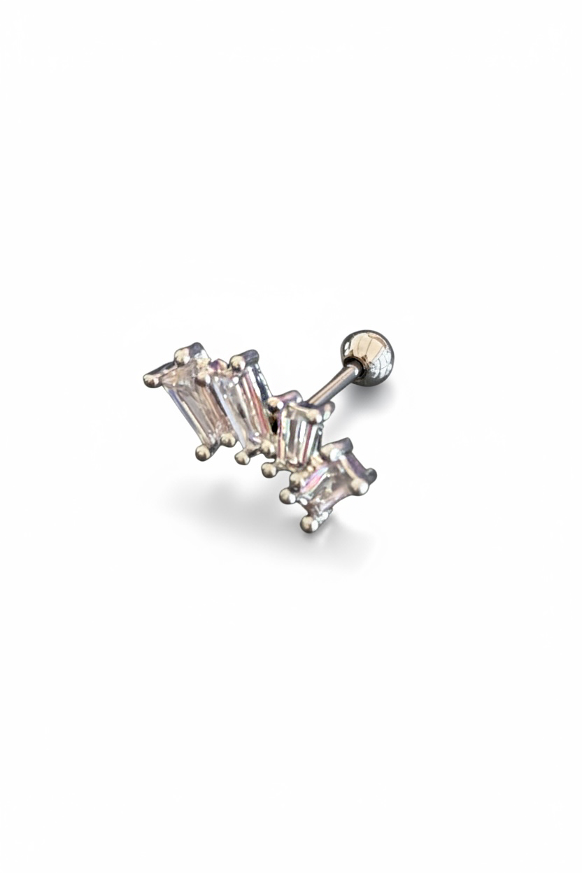 Gümüş Renk Taşlı  Cerrahi Çelik Tragus/Kıkırdak Küpe/Piercing (Tek)