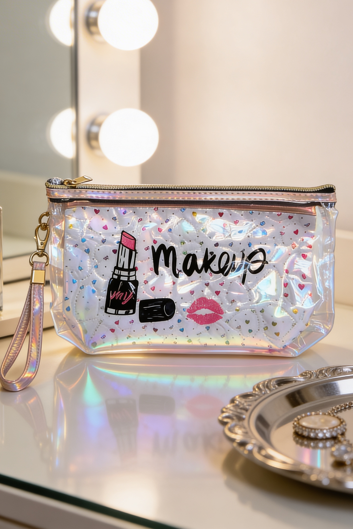 Beyaz Renk Makeup Yazılı Makyaj Çantası