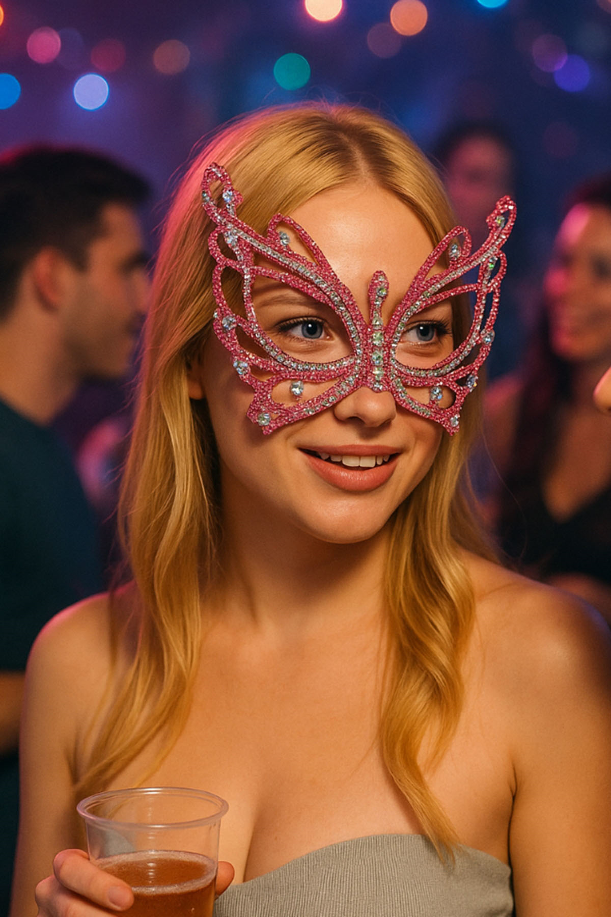 Karışık Renk Kelebek Figürlü Taşlı Parti Maskesi 