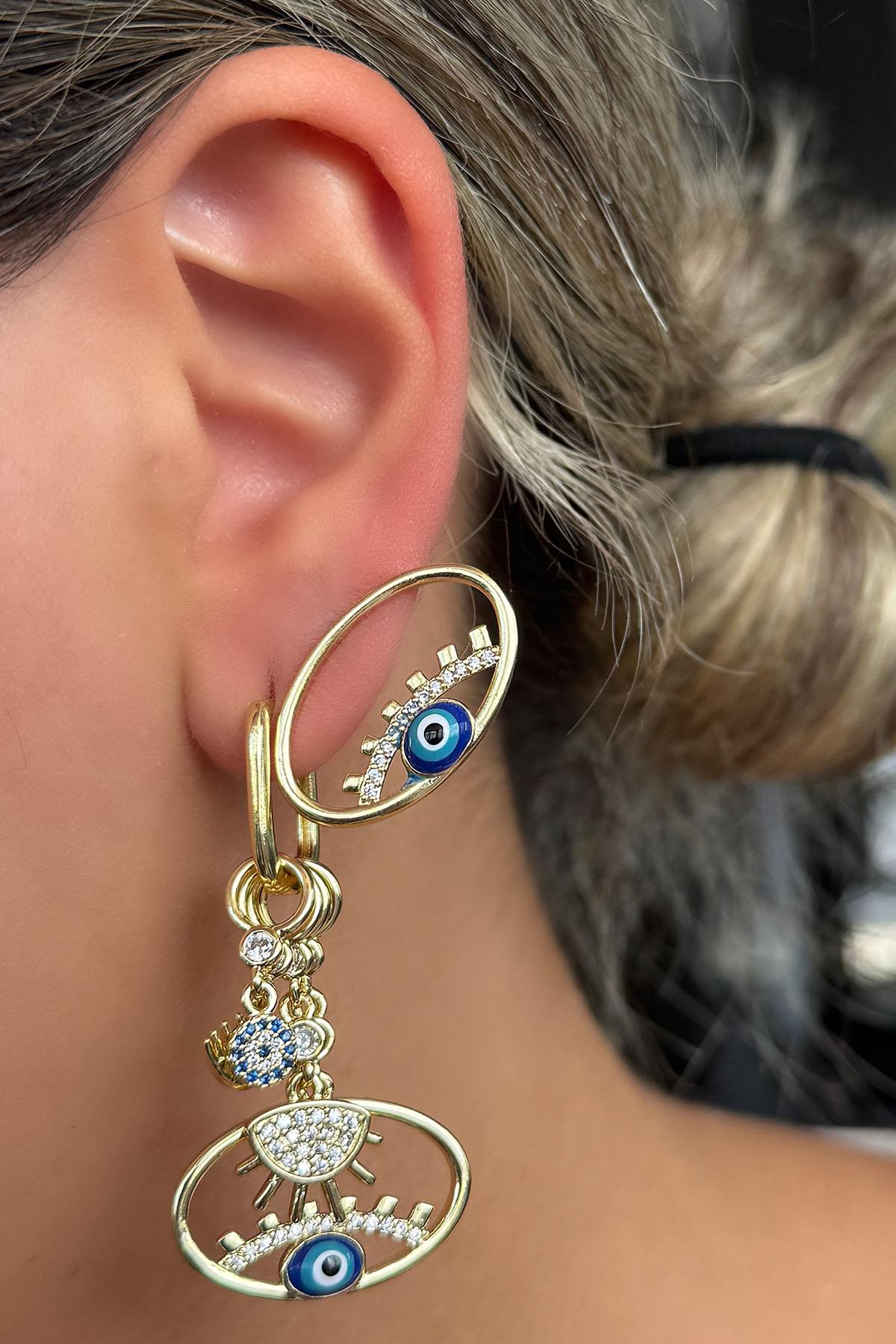 Gümüş Renk Taş Detaylı 3'lü YSX Küpe Set