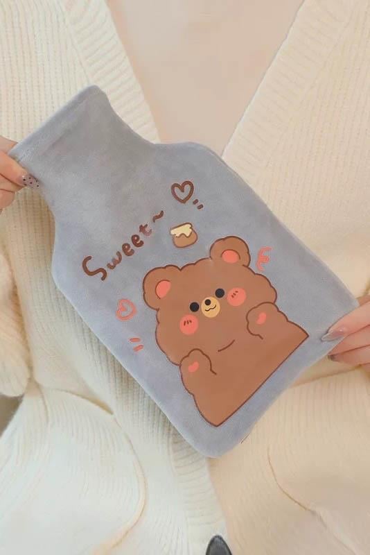 Gri Renk Ayıcık Figürlü Peluş Sıcak Su Torbası