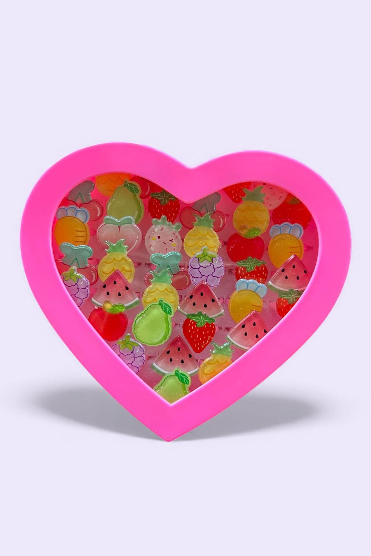 36'lı Karışık Renk Meyve Figürlü Çocuk Yüzük Set