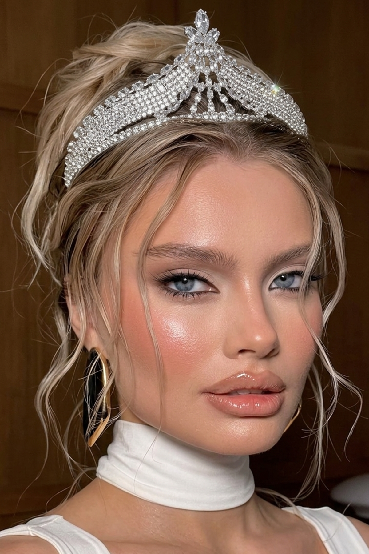 Gümüş Renk Zirkon Taşlı Gelin/Kına/Nişan/Söz Tasarım Taç