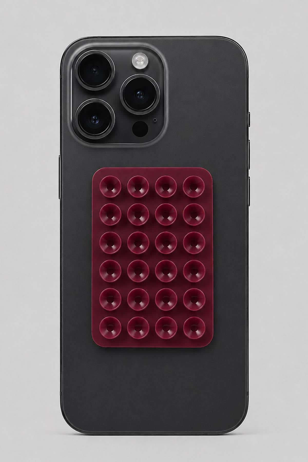 Bordo Renk Vantuzlu Vakumlu Yapışkanlı Telefon Tutacağı