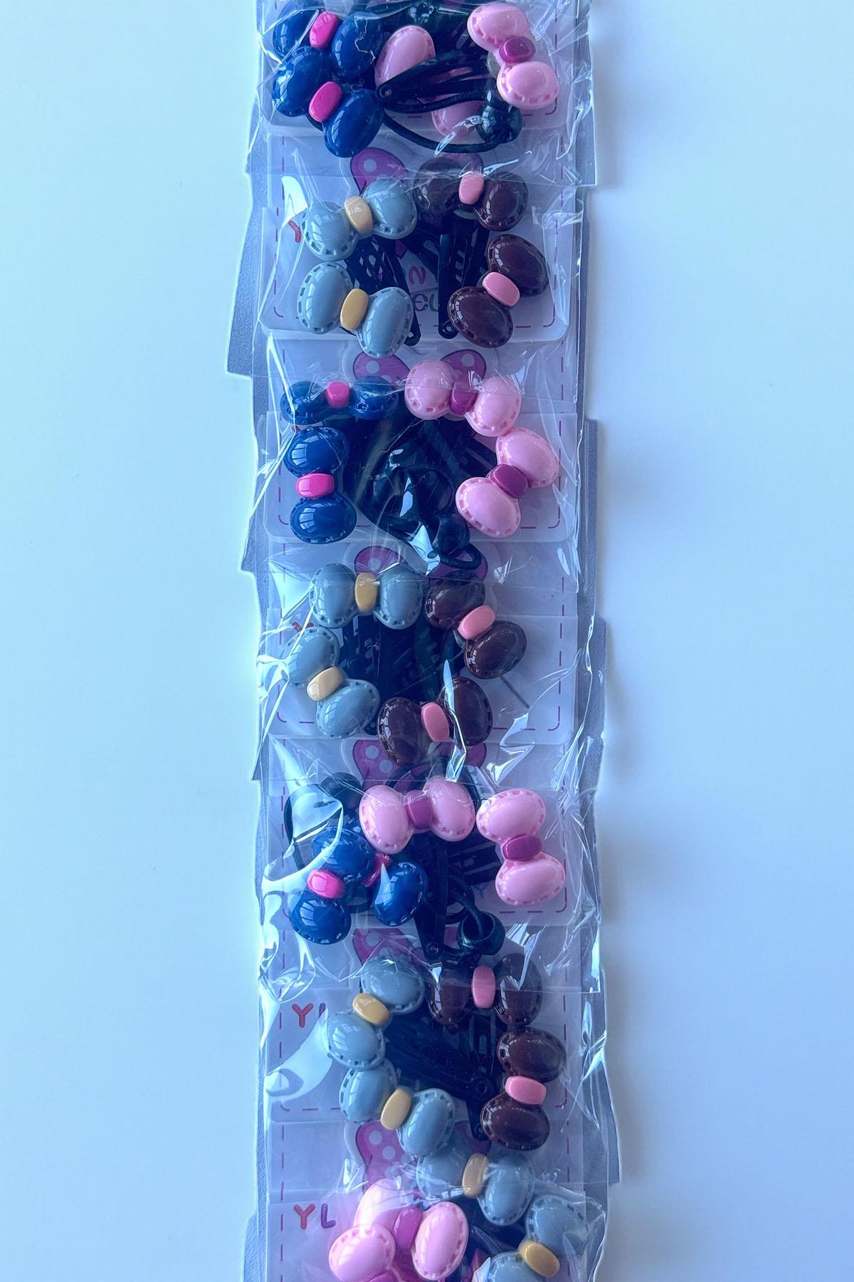 10'lu Karışık Renk Fiyonk Figürlü Yan Toka Set 